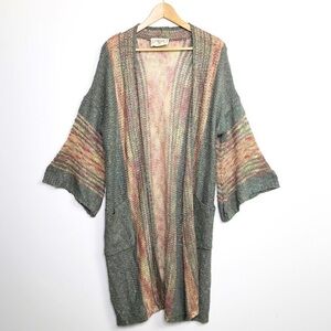 SPIRITED gray multicolored, boho open closure, duster cardigan